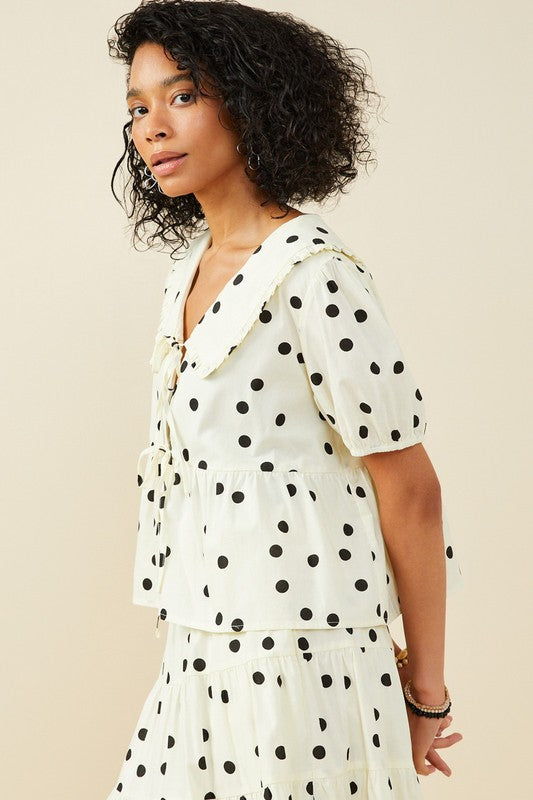 Ivory Poplin Polka Dot Top