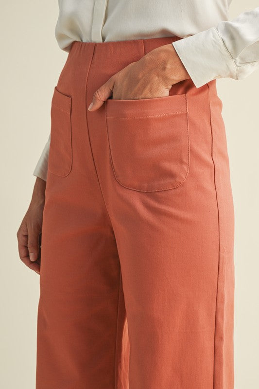 Terracotta Ruffle Hem Twill Pants