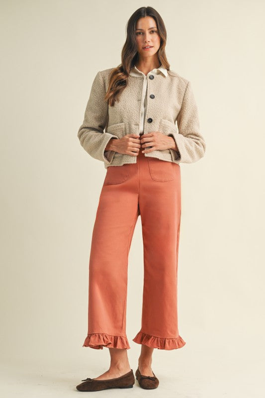 Terracotta Ruffle Hem Twill Pants