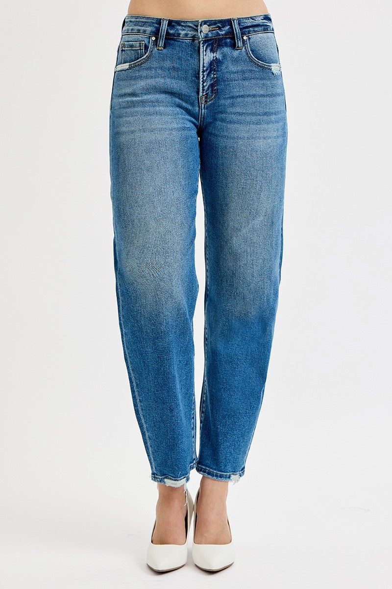 Risen High Rise Ankle Barrel Jeans