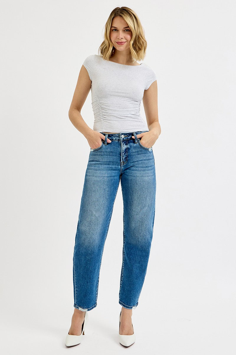 Risen High Rise Ankle Barrel Jeans
