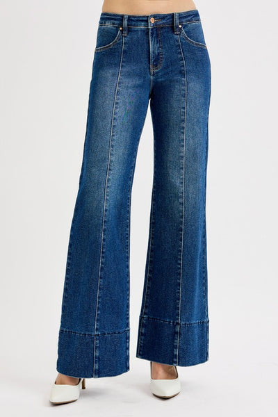 Risen Mid Rise Ankle Wide Flare Jeans