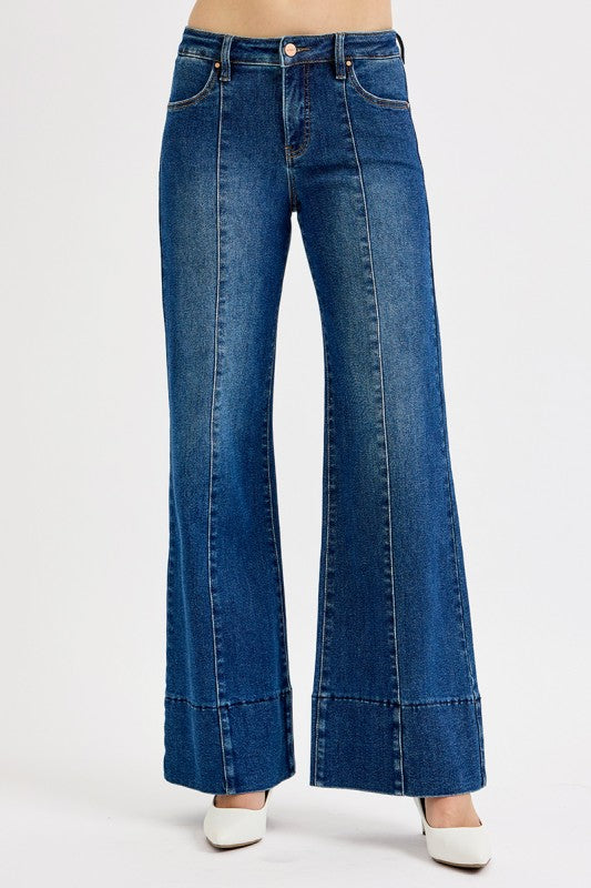 Risen Mid Rise Ankle Wide Flare Jeans