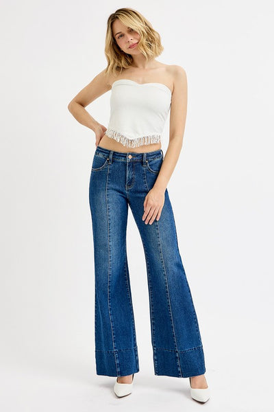 Risen Mid Rise Ankle Wide Flare Jeans