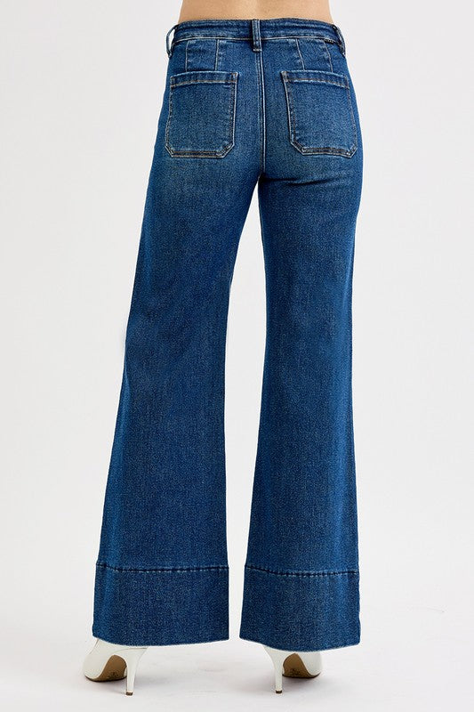 Risen Mid Rise Ankle Wide Flare Jeans