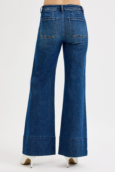 Risen Mid Rise Ankle Wide Flare Jeans