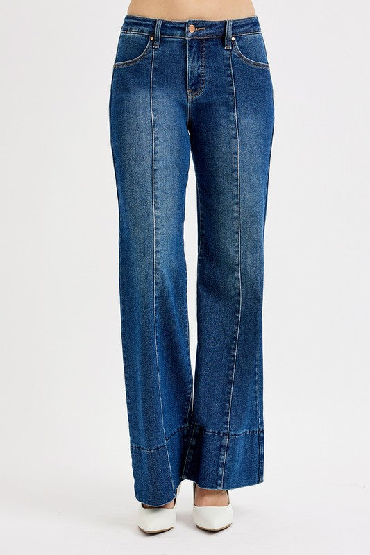 Risen Mid Rise Ankle Wide Flare Jeans