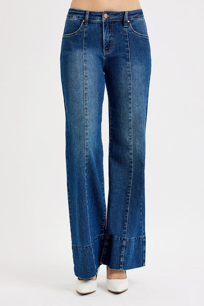 Risen Mid Rise Ankle Wide Flare Jeans