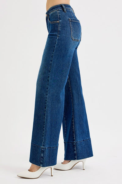 Risen Mid Rise Ankle Wide Flare Jeans