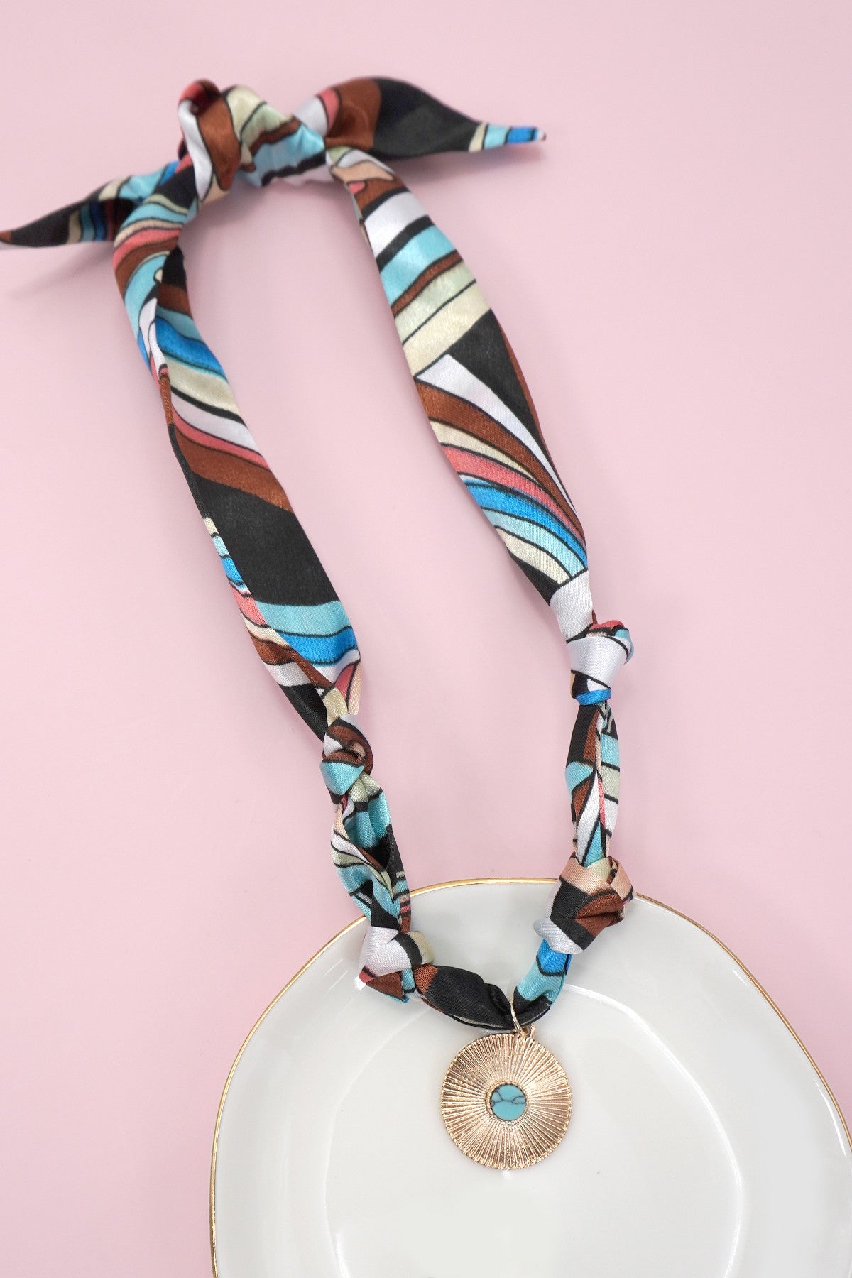 Brown Geo Scarf Necklace
