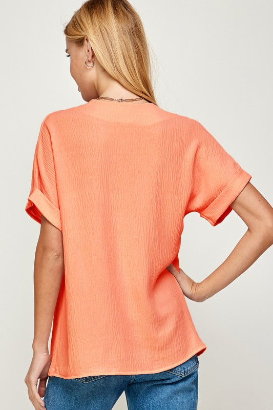 Peach Crossover V-Neck Top