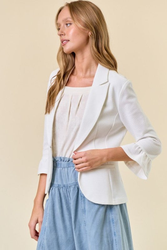 Off White Ruffle Sleeve Blazer