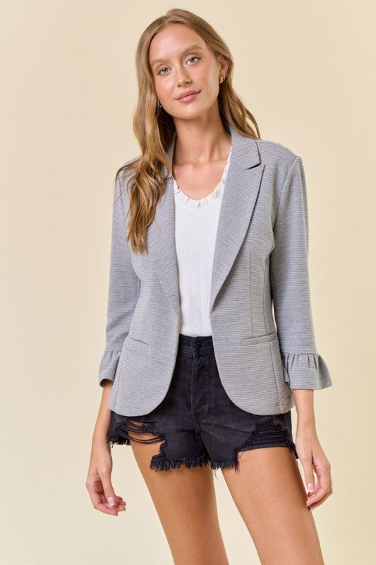 Light Grey Ruffle Sleeve Blazer