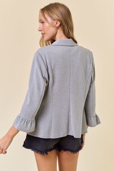 Light Grey Ruffle Sleeve Solid Blazer