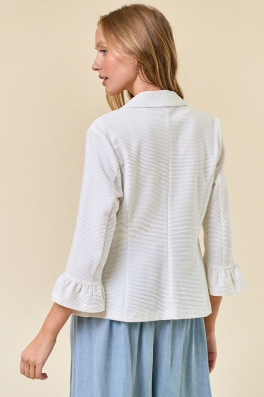 Off White Ruffle Sleeve Blazer
