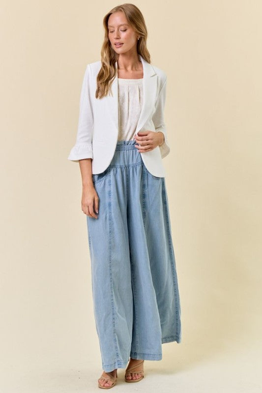 Off White Ruffle Sleeve Blazer