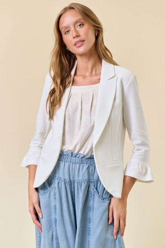 Off White Ruffle Sleeve Blazer