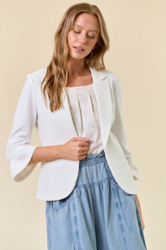 Off White Ruffle Sleeve Blazer