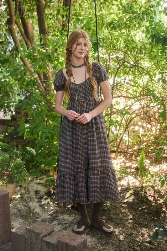 Brown Plaid Button Down Maxi Dress