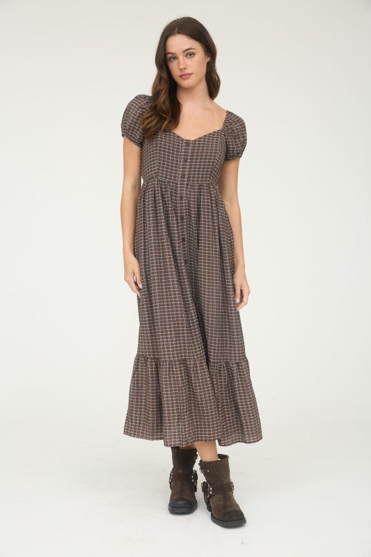 Brown Plaid Button Down Maxi Dress