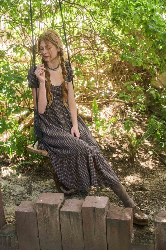 Brown Plaid Button Down Maxi Dress