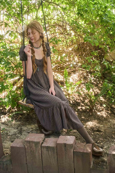 Brown Plaid Button Down Maxi Dress