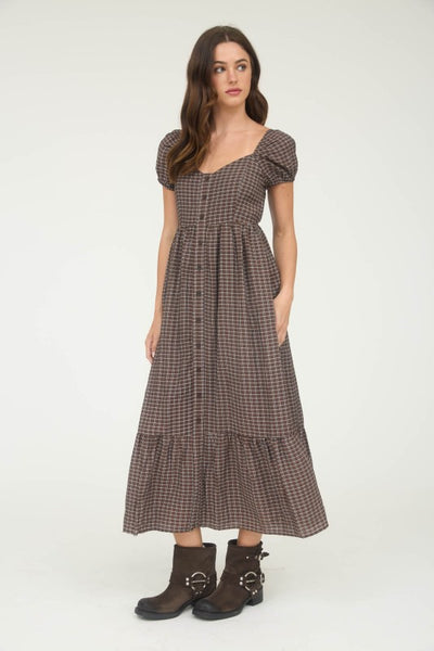 Brown Plaid Button Down Maxi Dress