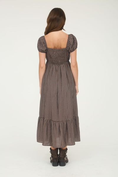 Brown Plaid Button Down Maxi Dress