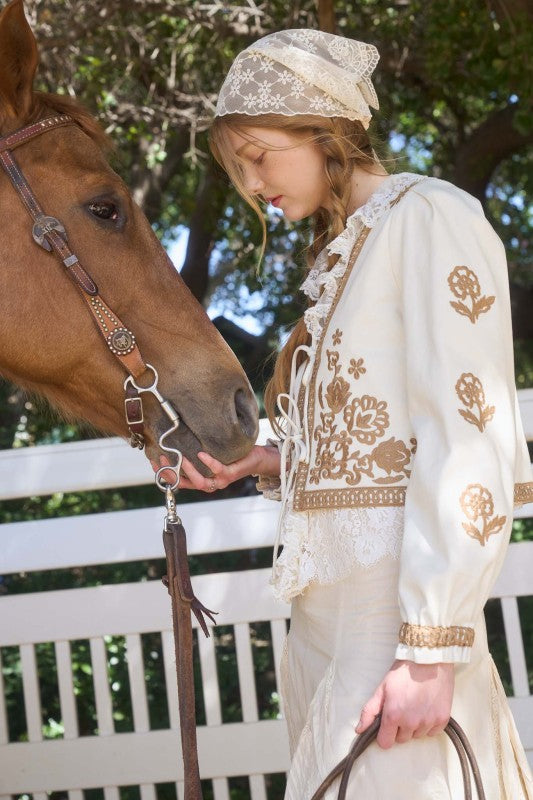 Ecru Embroidery Front Tie Jacket