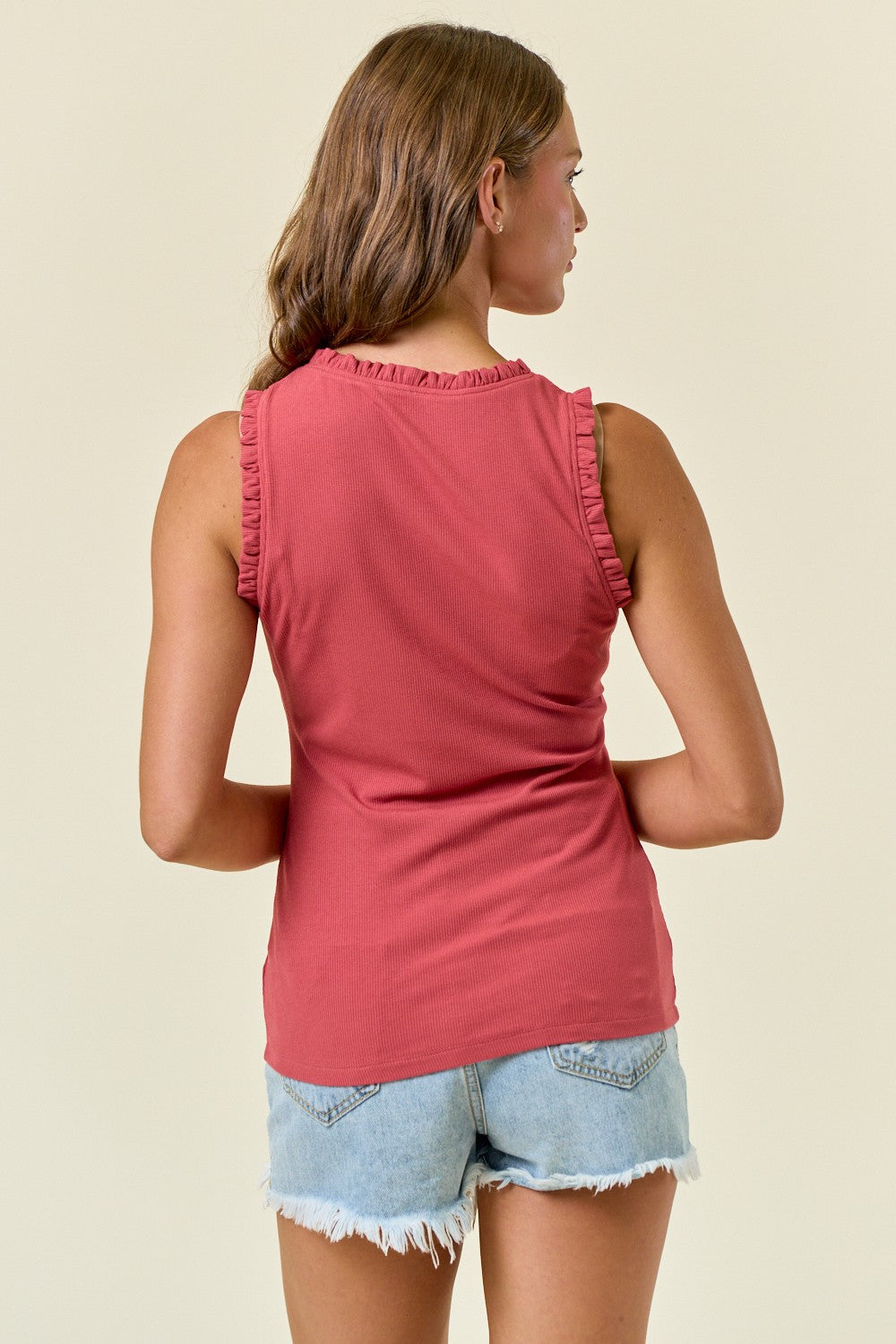 Burnt Sienna Frill V-Neck Top