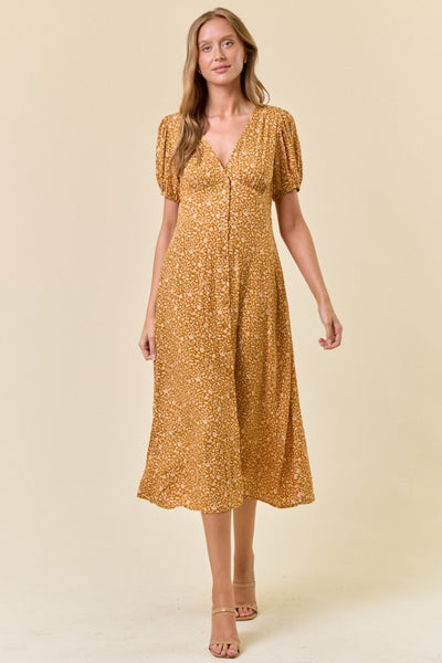 Mustard Ditsy Midi Floral Dress