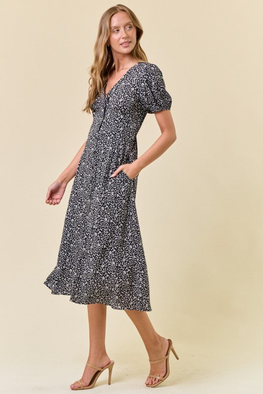 Black Ditsy Midi Floral Dress