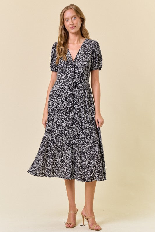 Black Ditsy Midi Floral Dress