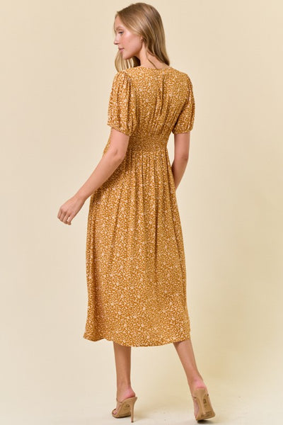 Mustard Ditsy Midi Floral Dress