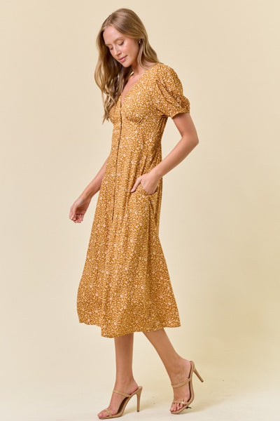 Mustard Ditsy Midi Floral Dress