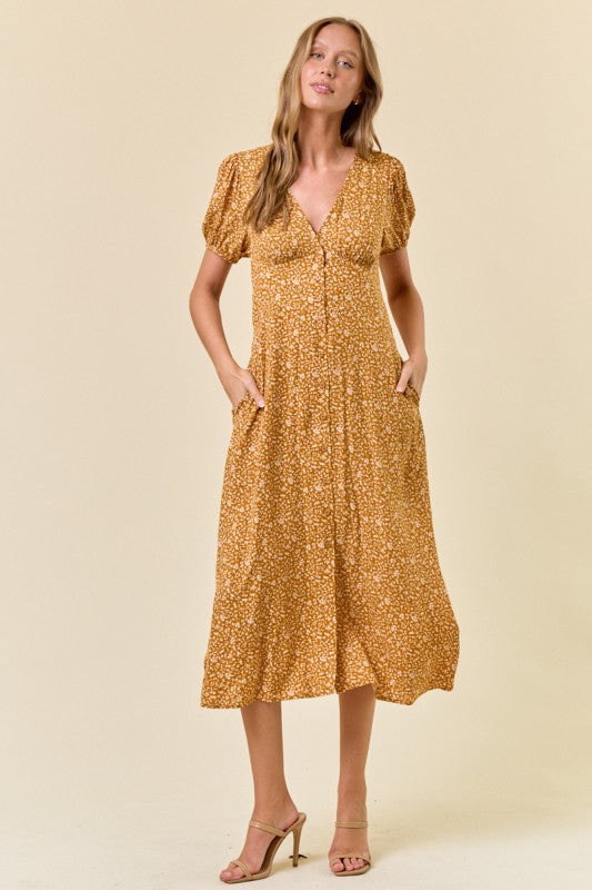Mustard Ditsy Midi Floral Dress