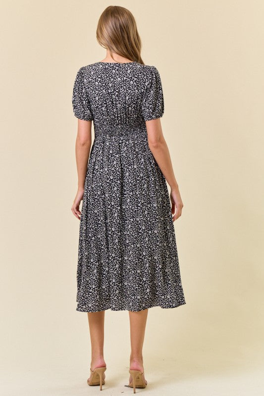 Black Ditsy Midi Floral Dress