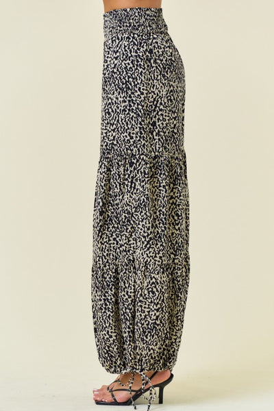 Black Animal Print Wide Leg Pants