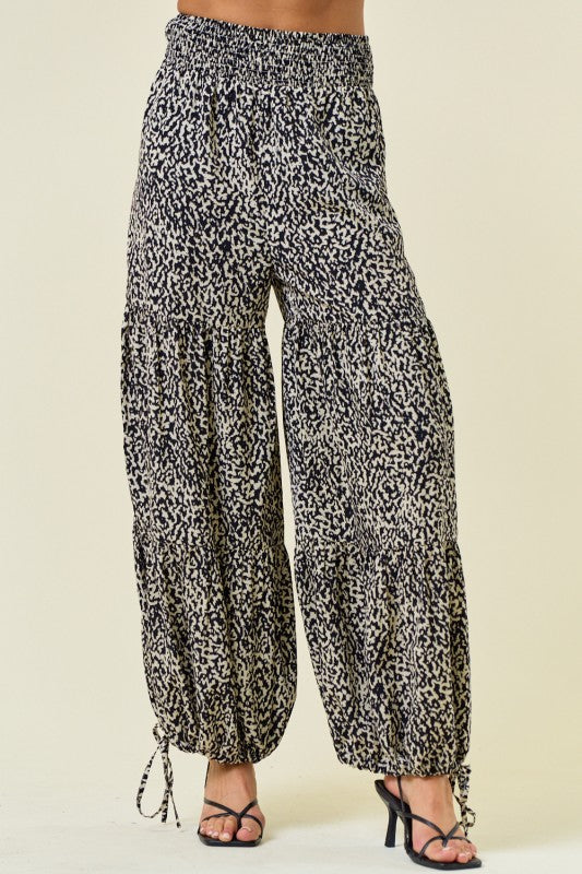 Black Animal Print Wide Leg Pants