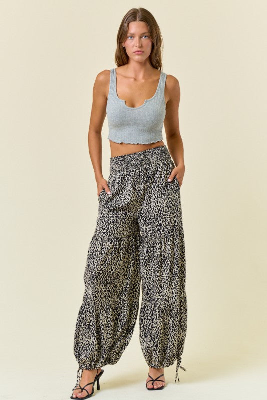 Black Animal Print Wide Leg Pants