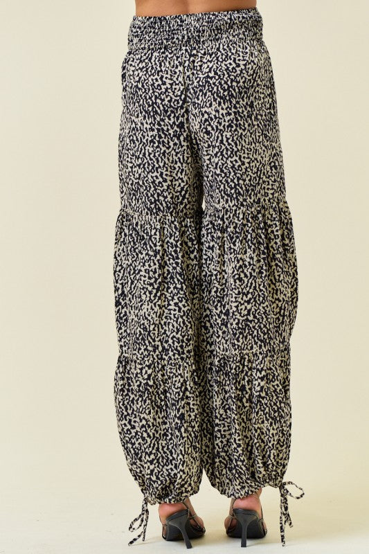 Black Animal Print Wide Leg Pants