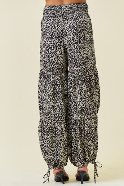 Black Animal Print Wide Leg Pants