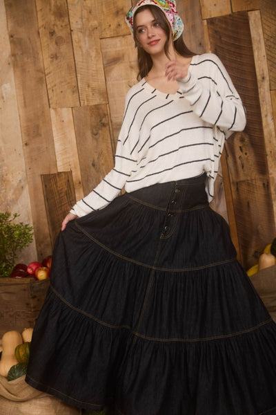Ivory Stripe Long Sleeve Knit Top