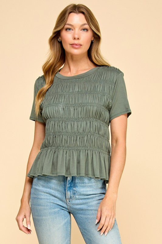 Olive Smocked Top