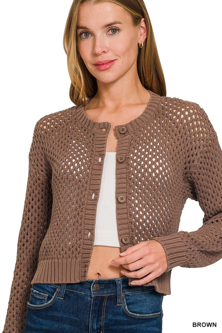 Brown Crochet Cardigan Sweater