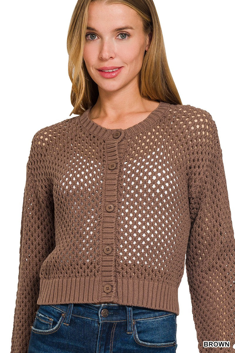 Brown Crochet Cardigan Sweater