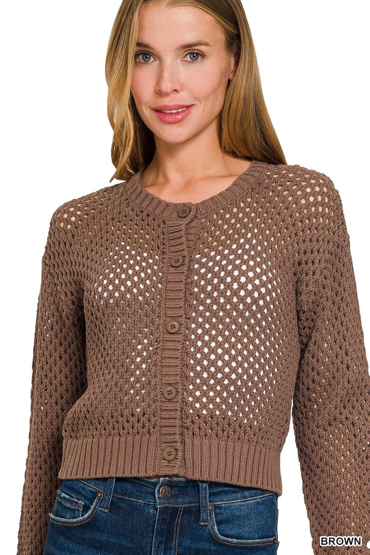 Brown Crochet Cardigan Sweater
