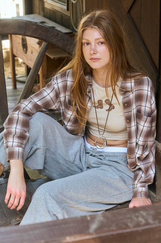 Brown Plaid Button Down Shirt