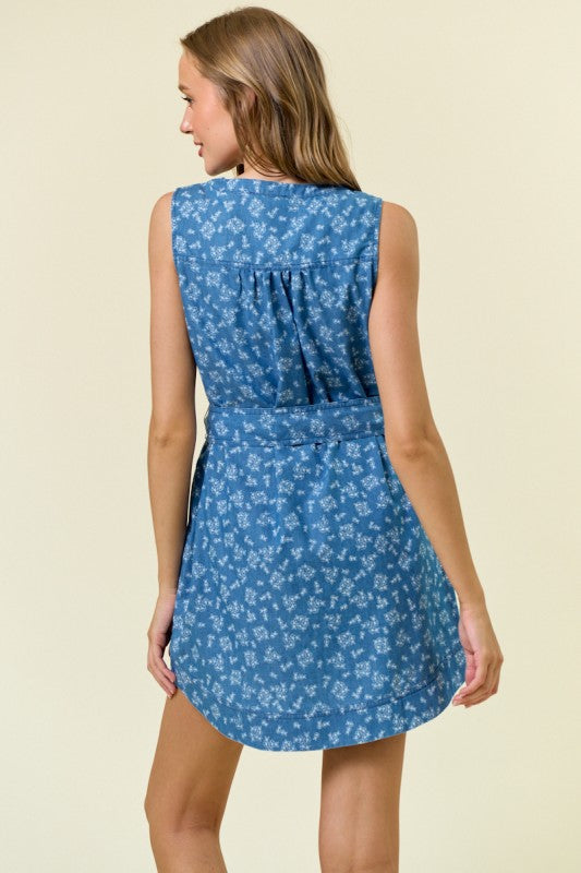 Floral Chambray Denim Shirt Dress