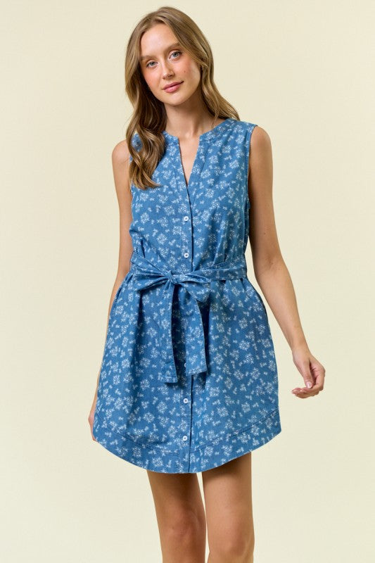 Floral Chambray Denim Shirt Dress